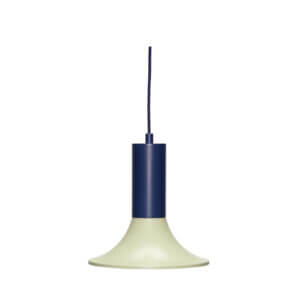 Designové závěsné svítidlo Luminary v modro-zelené barevné kombinaci na bílém pozadí.